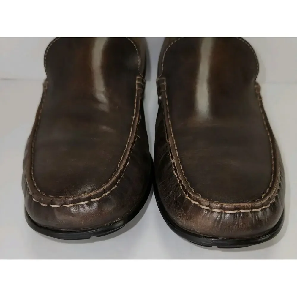Ecco Leather Driving Slip On Classic Moc Loafer Mens 9 Brown Dress Shoe